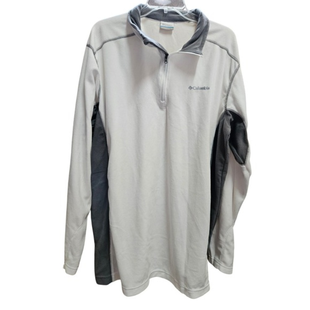 Columbia 2X Mens Pullover Fleece‎ Active Top Long Sleeve Gray White